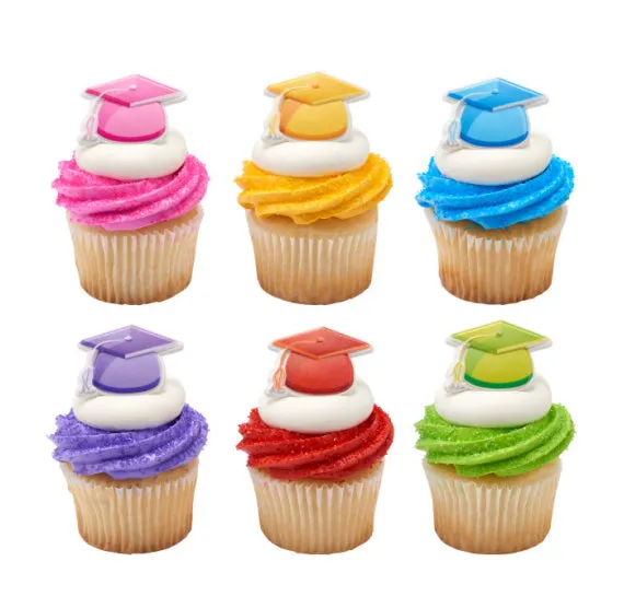 Bright Graduation Caps Cupcake Topper Rings