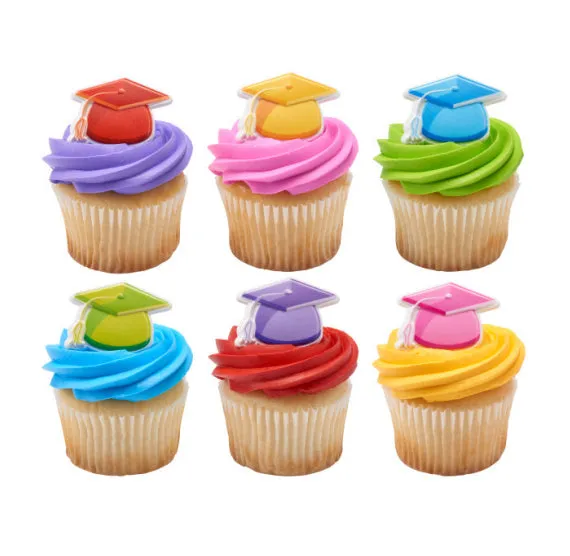 Bright Graduation Caps Cupcake Topper Rings