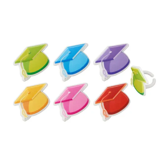 Bright Graduation Caps Cupcake Topper Rings
