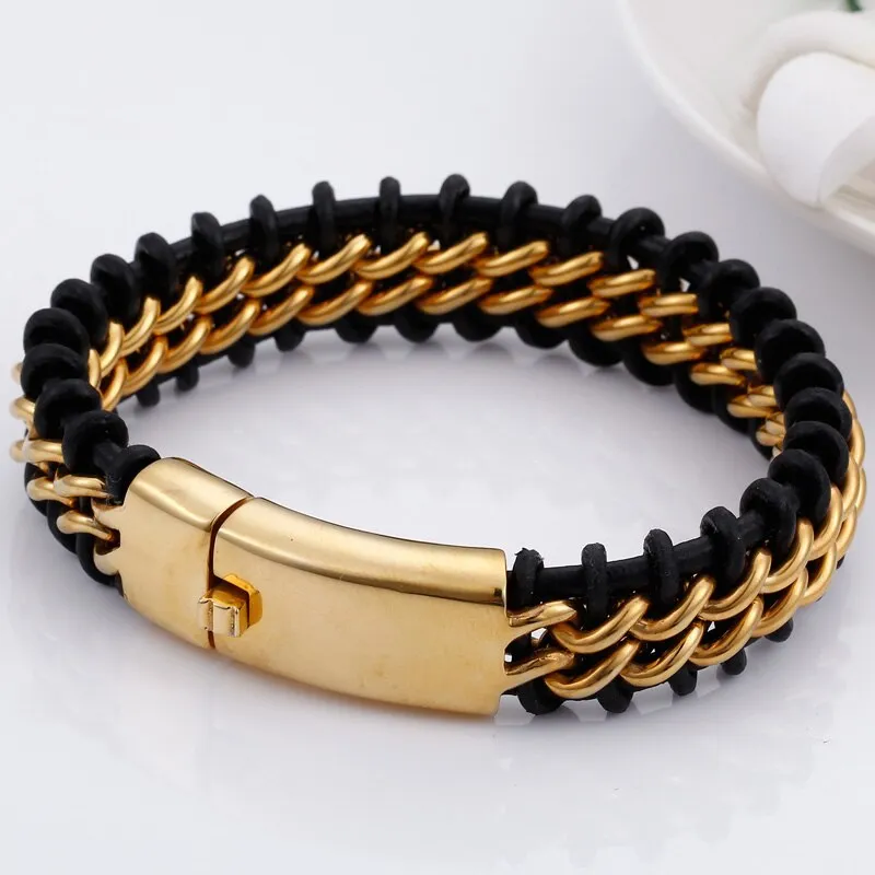 Charm Black Cowhide Braided Simple Leather Men's Bracelets