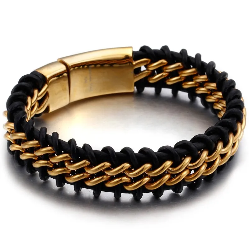 Charm Black Cowhide Braided Simple Leather Men's Bracelets
