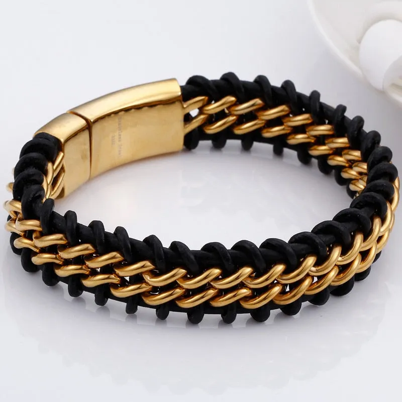 Charm Black Cowhide Braided Simple Leather Men's Bracelets