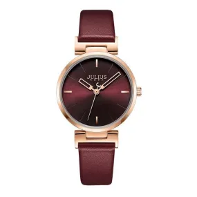 Chic Burgundy Leather Women's Watch by JULIUS: Stylish Timepiece with Precision Miyota Movement