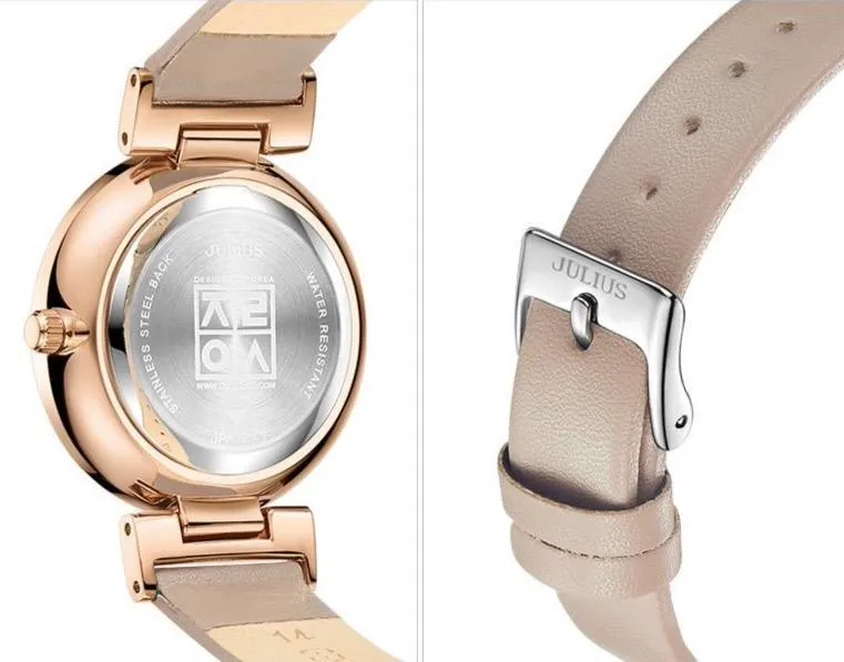 Chic Burgundy Leather Women's Watch by JULIUS: Stylish Timepiece with Precision Miyota Movement