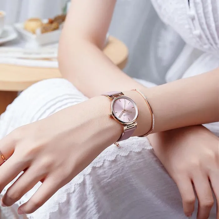 Chic Burgundy Leather Women's Watch by JULIUS: Stylish Timepiece with Precision Miyota Movement