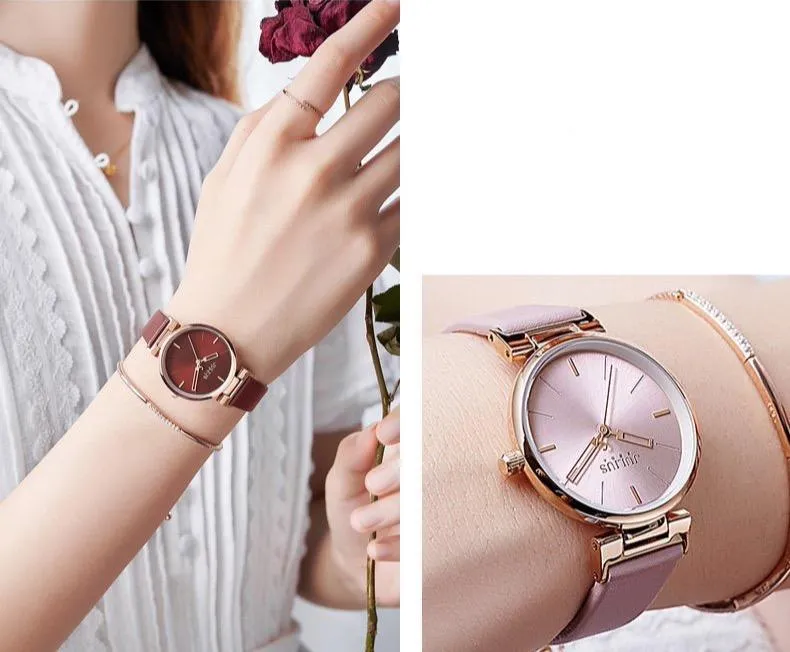 Chic Burgundy Leather Women's Watch by JULIUS: Stylish Timepiece with Precision Miyota Movement
