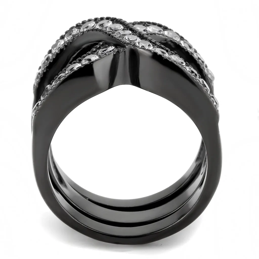 CJ3694 Wholesale Women's Stainless Steel IP Black AAA Grade CZ Clear Broad Ring Set