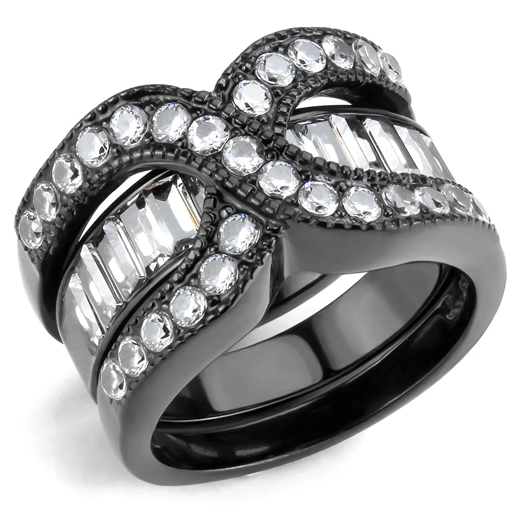 CJ3694 Wholesale Women's Stainless Steel IP Black AAA Grade CZ Clear Broad Ring Set