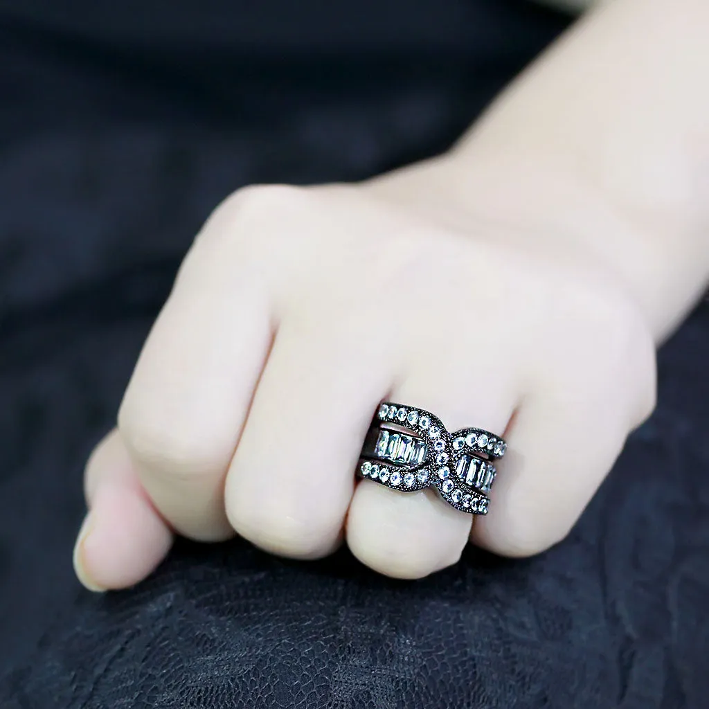CJ3694 Wholesale Women's Stainless Steel IP Black AAA Grade CZ Clear Broad Ring Set