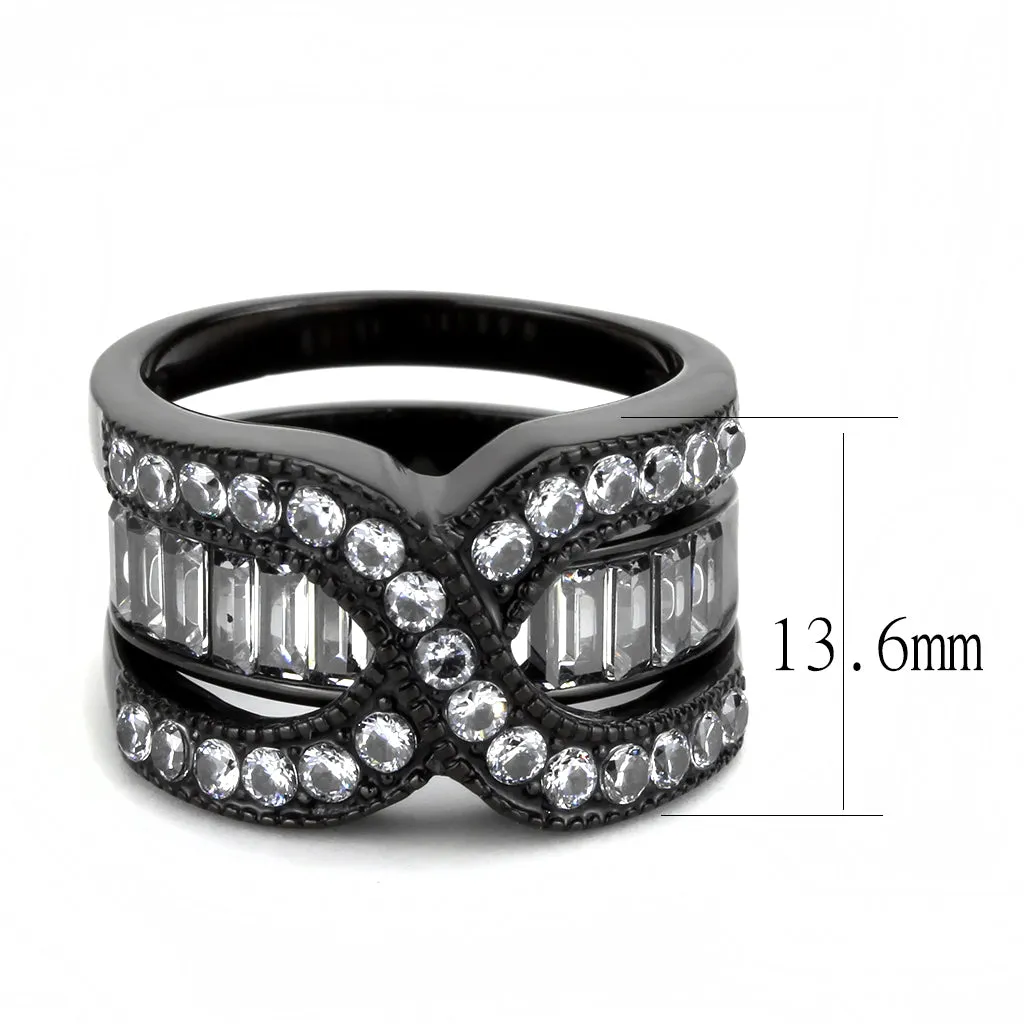 CJ3694 Wholesale Women's Stainless Steel IP Black AAA Grade CZ Clear Broad Ring Set