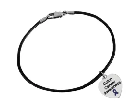 Colon Cancer Awareness Heart Charm Leather Cord Bracelets