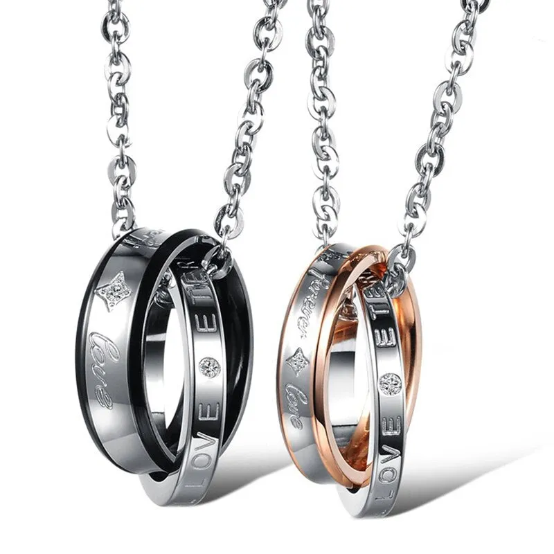 Couple Pendant Black Gold Necklace Women Wedding Jewelry