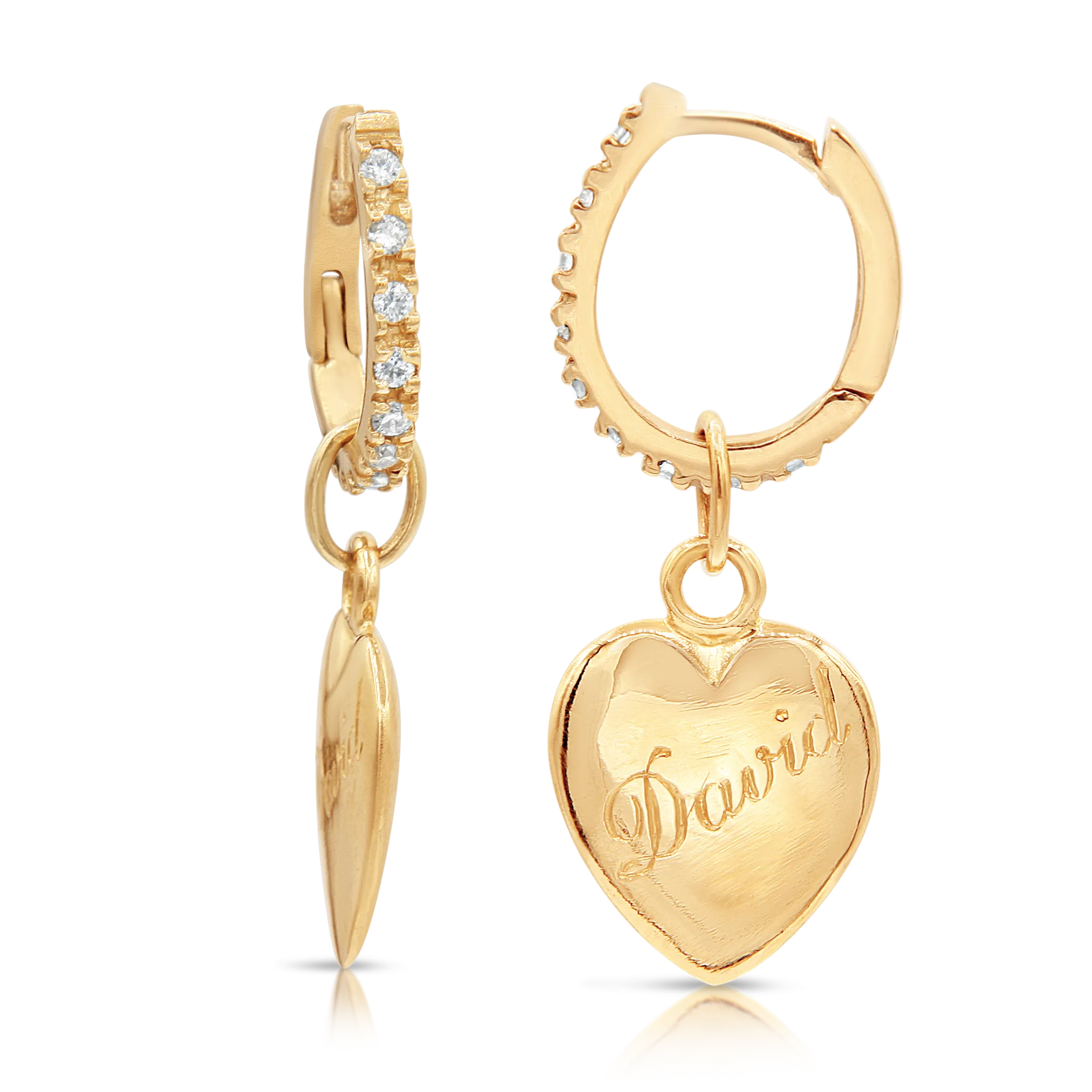 Diamond Oval Hoops Heart Earrings
