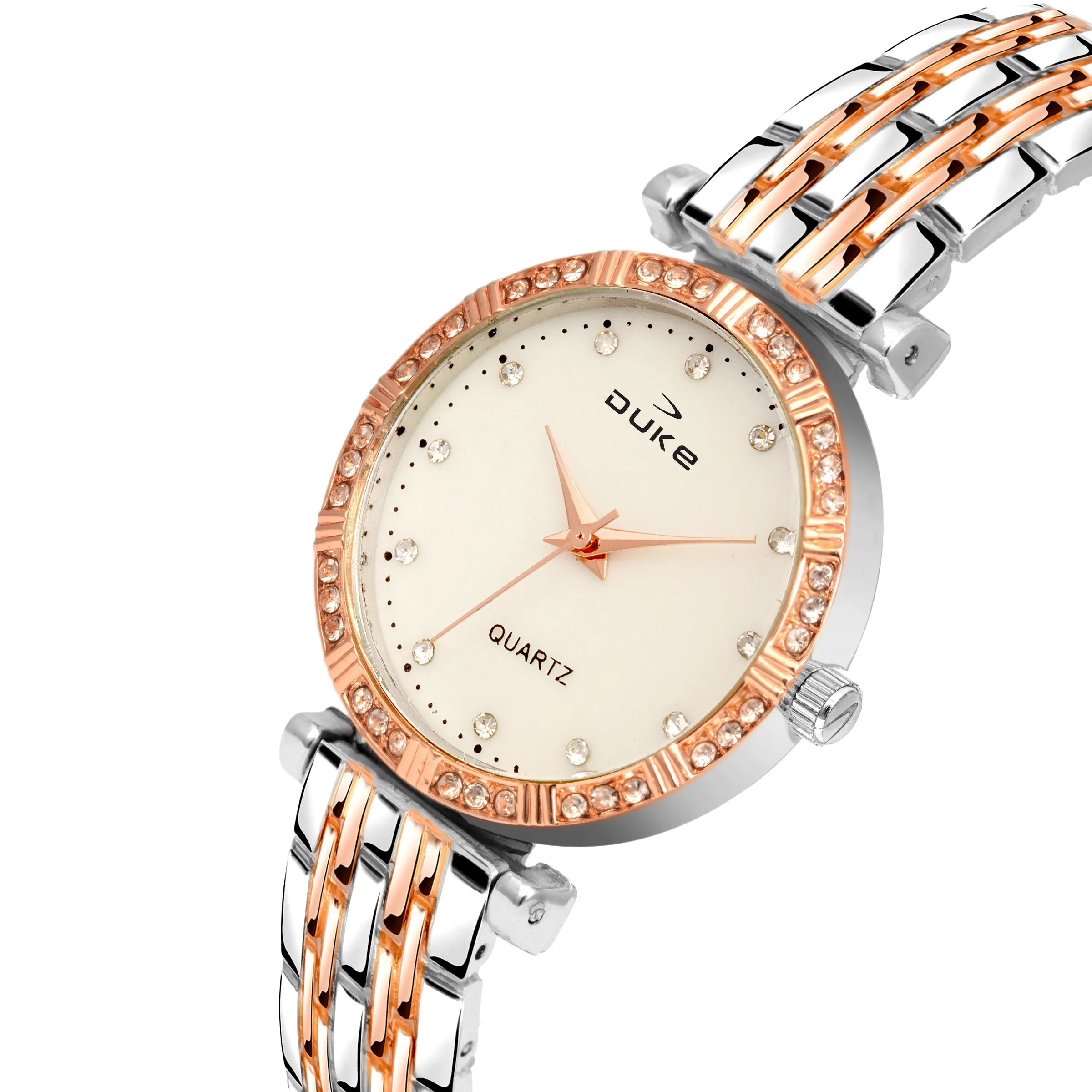 Duke Formal Analogue Silver Wrist Watch with Studded dial Bracelet Chain for Women (DK7008RW02C)