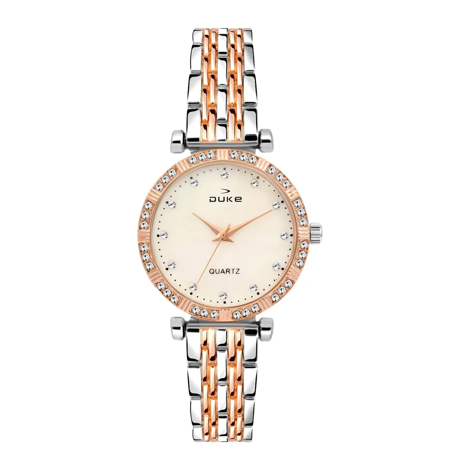 Duke Formal Analogue Silver Wrist Watch with Studded dial Bracelet Chain for Women (DK7008RW02C)