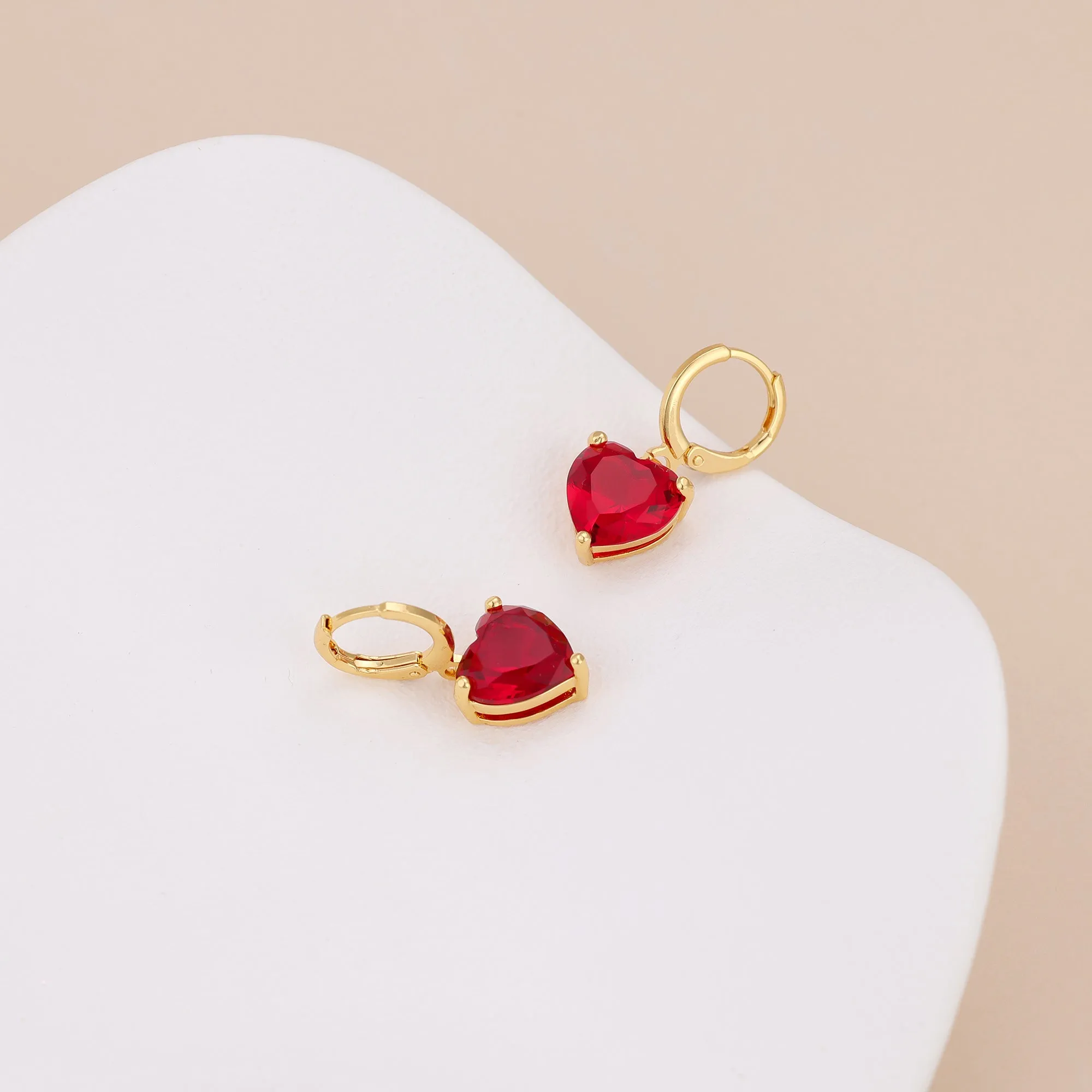E149 red heart dangle huggie hoop earrings
