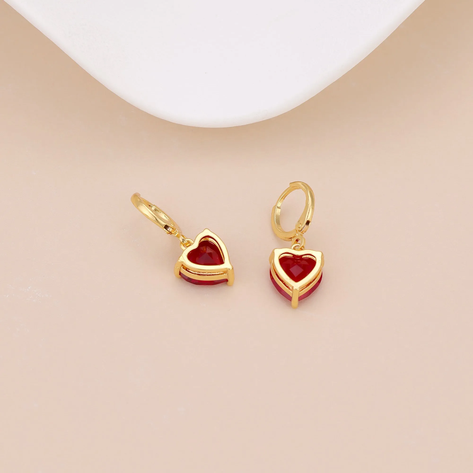 E149 red heart dangle huggie hoop earrings