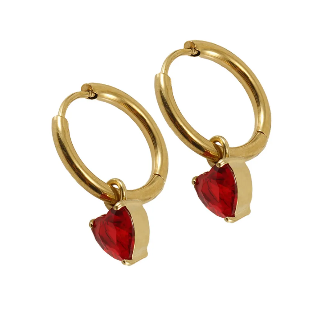 E169 dainty ruby red heart dangle earrings
