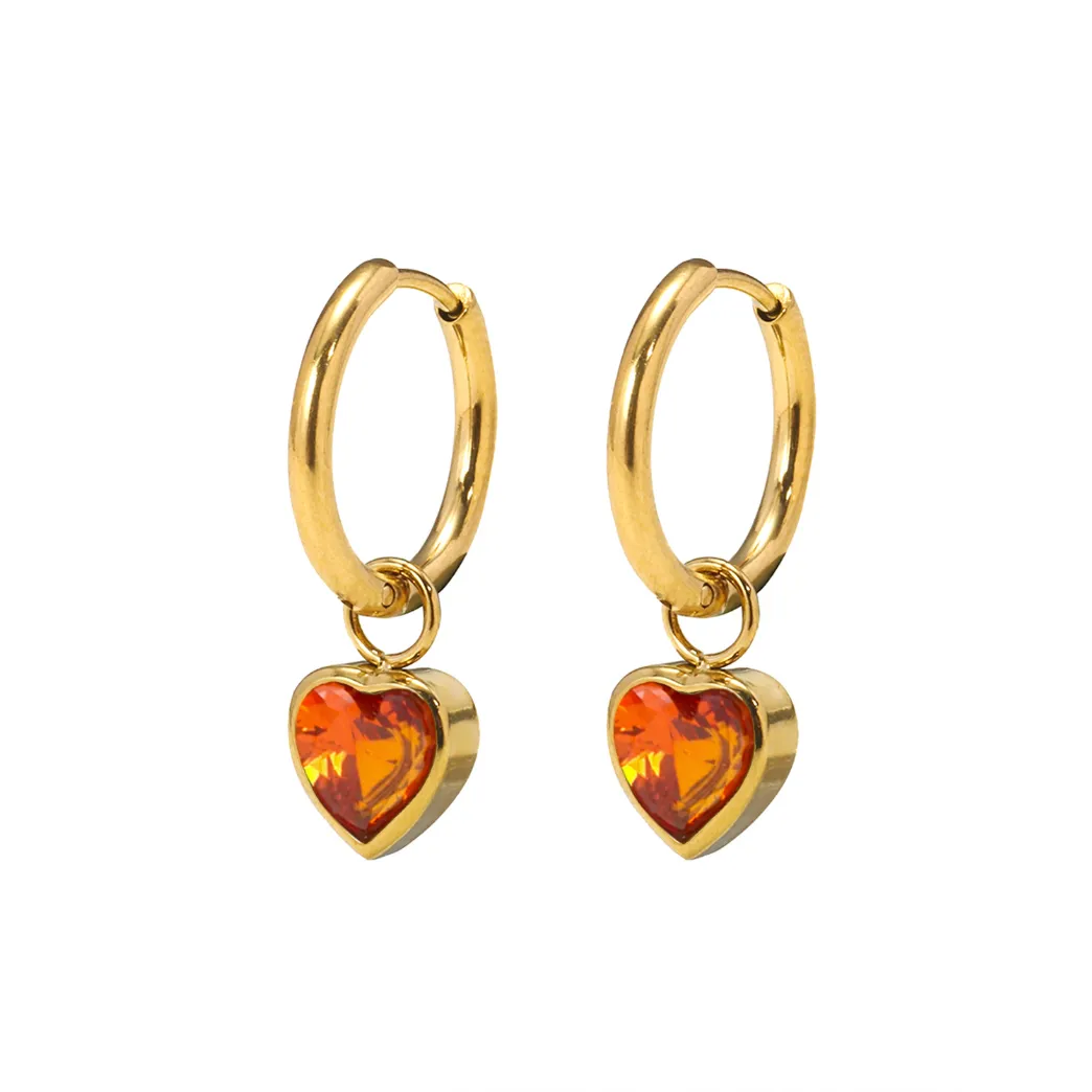 E199 gold dainty heart dangle huggie hoop earrings