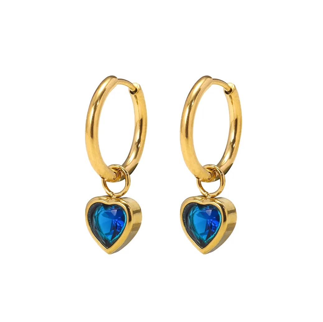 E199 gold dainty heart dangle huggie hoop earrings