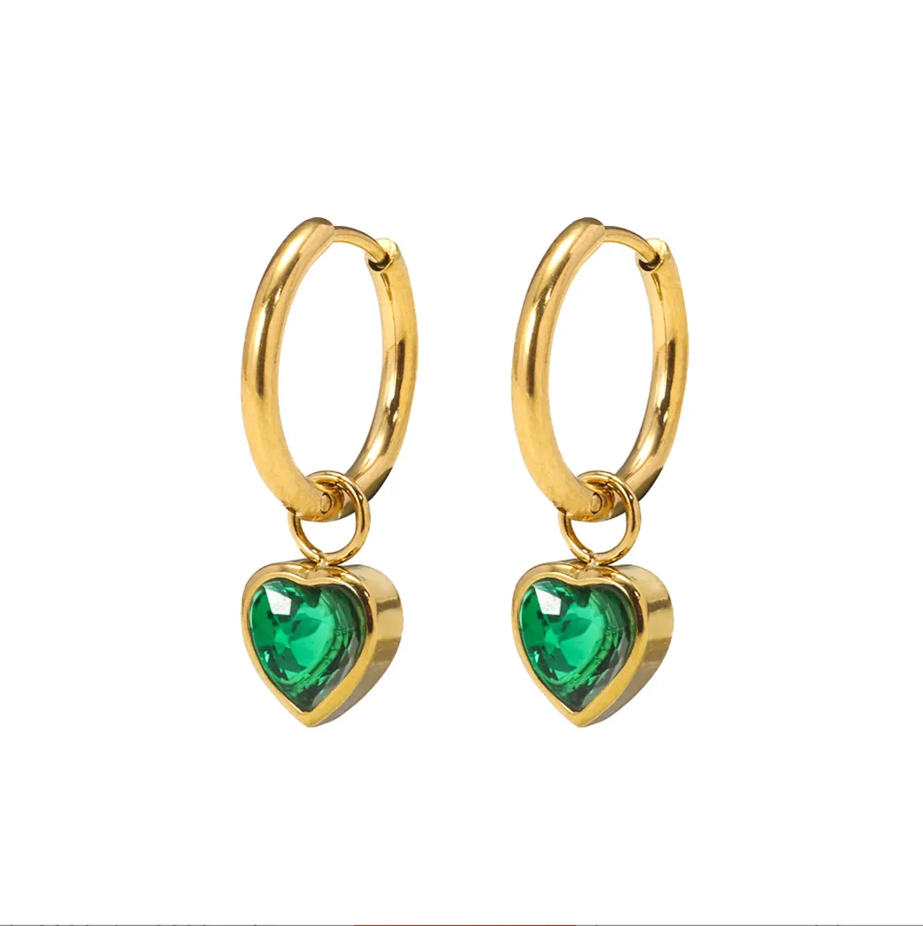 E199 gold dainty heart dangle huggie hoop earrings