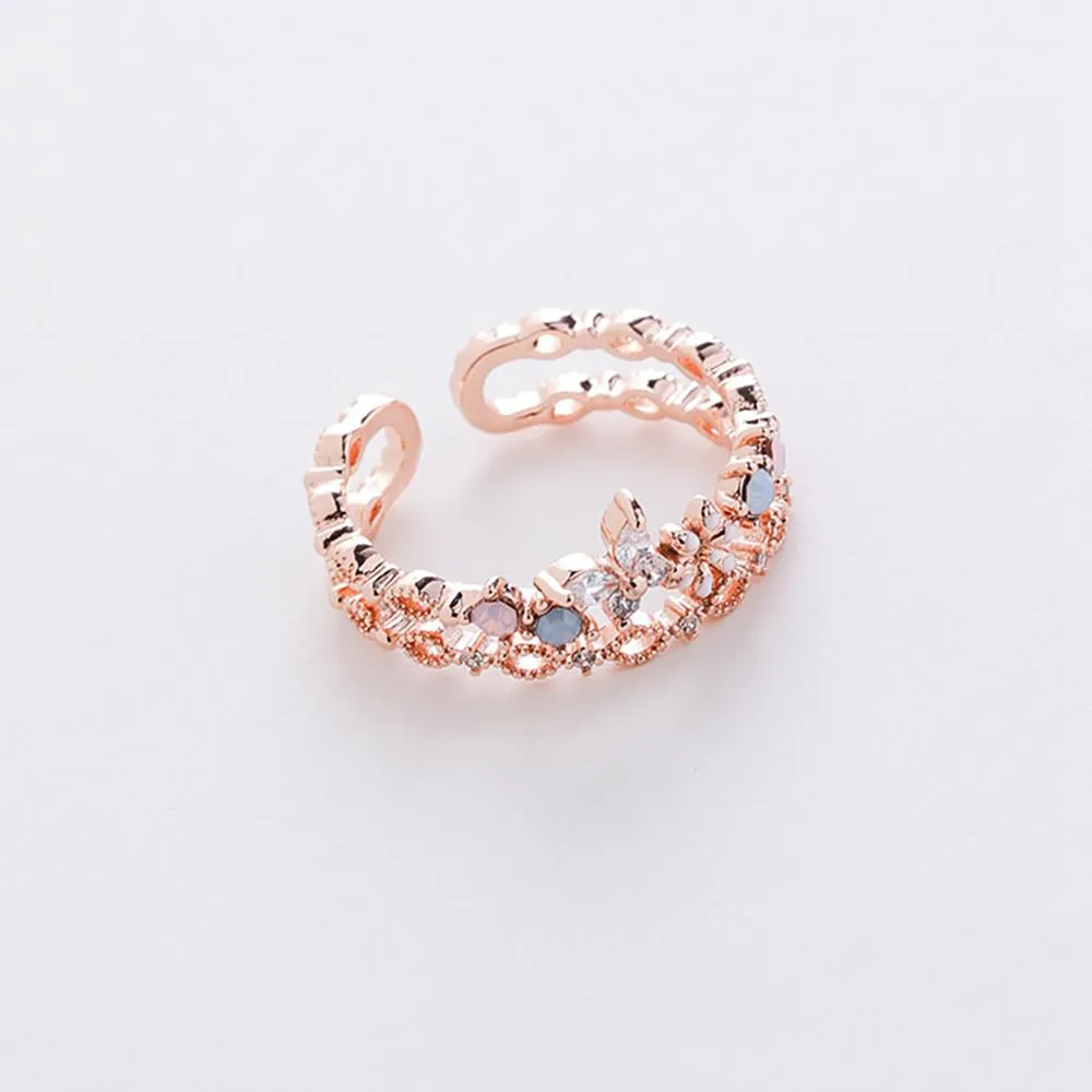 Elegant Micro-Inlaid Flower Crystal Rings