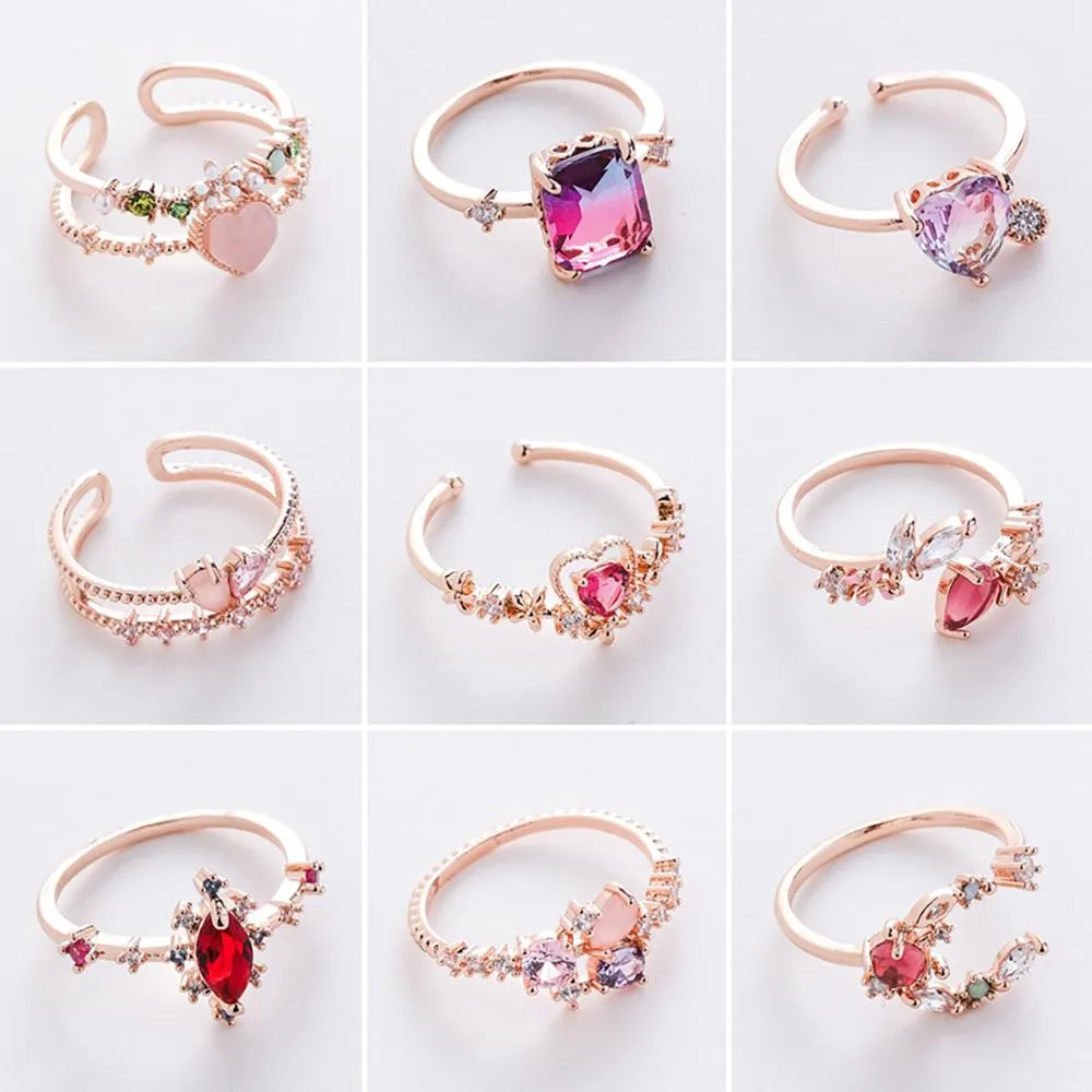 Elegant Micro-Inlaid Flower Crystal Rings