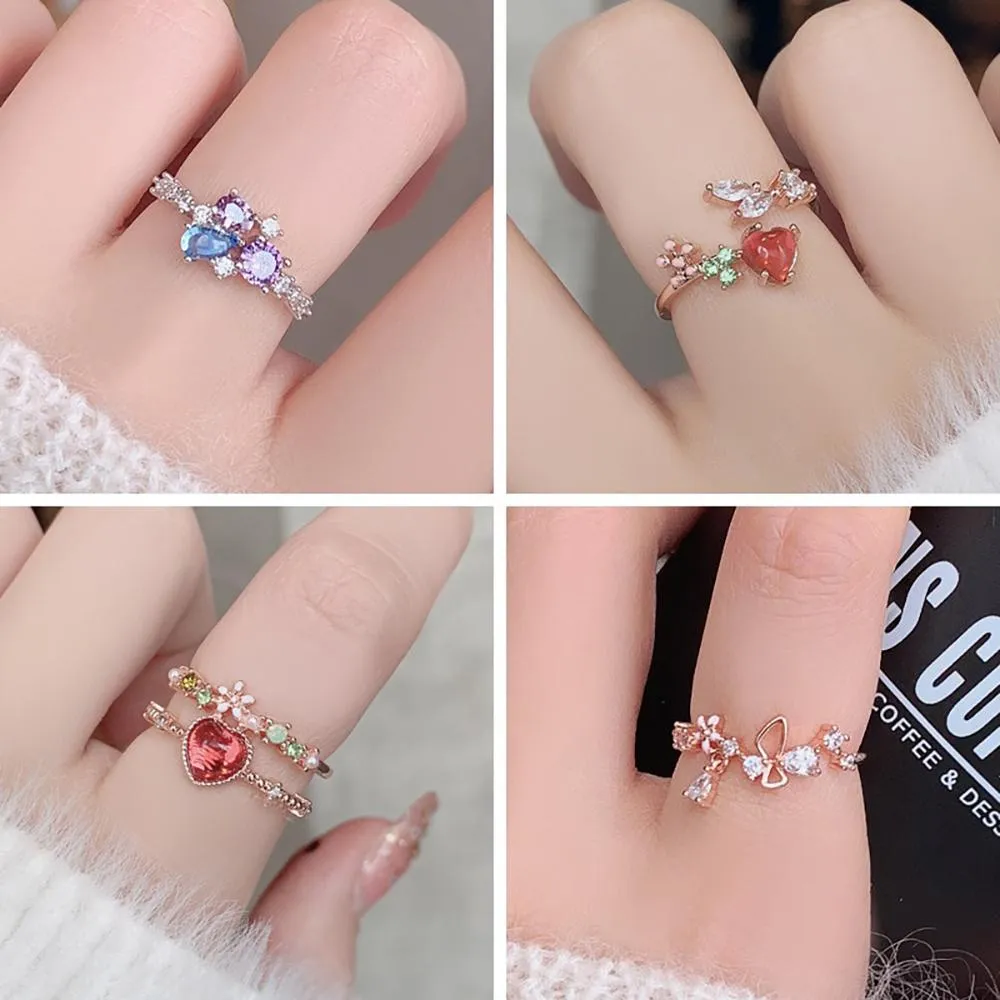 Elegant Micro-Inlaid Flower Crystal Rings