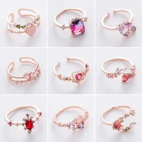 Elegant Micro-Inlaid Flower Crystal Rings