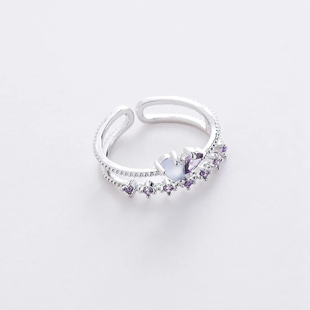 Elegant Micro-Inlaid Flower Crystal Rings
