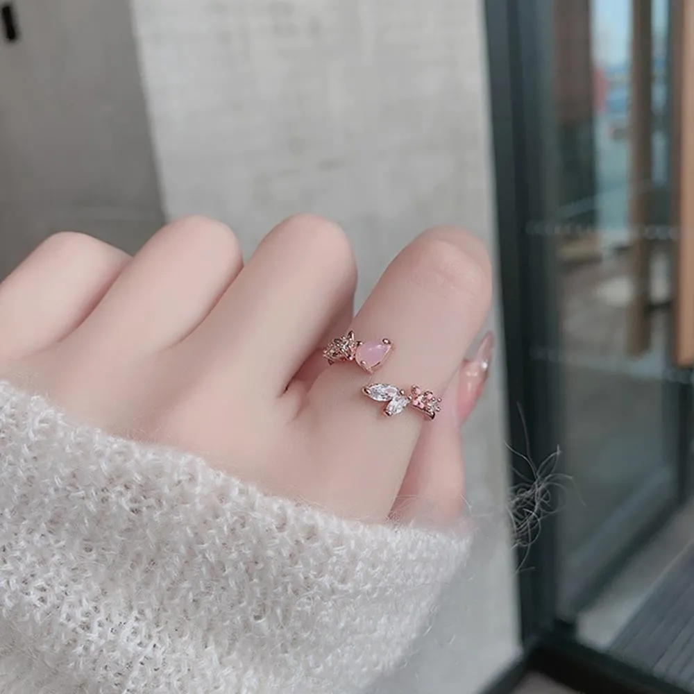 Elegant Micro-Inlaid Flower Crystal Rings