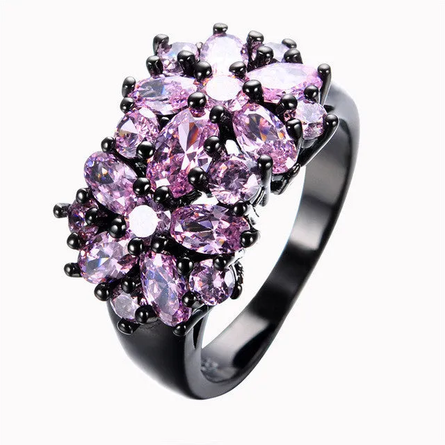 Elegant Purple Black Gold Filled CZ Ring Unique Design Vintage Party Wedding Rings For Women Christmas Fashion Jewelry