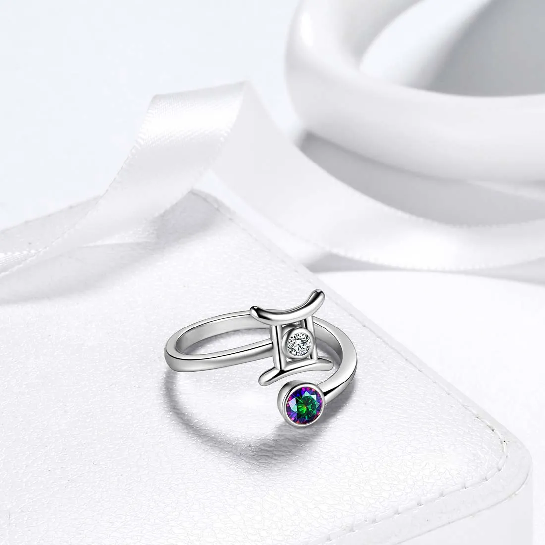 Gemini Zodiac Rings Women Girls Jewelry Birthday Gift Mystic Topaz 925 Silver