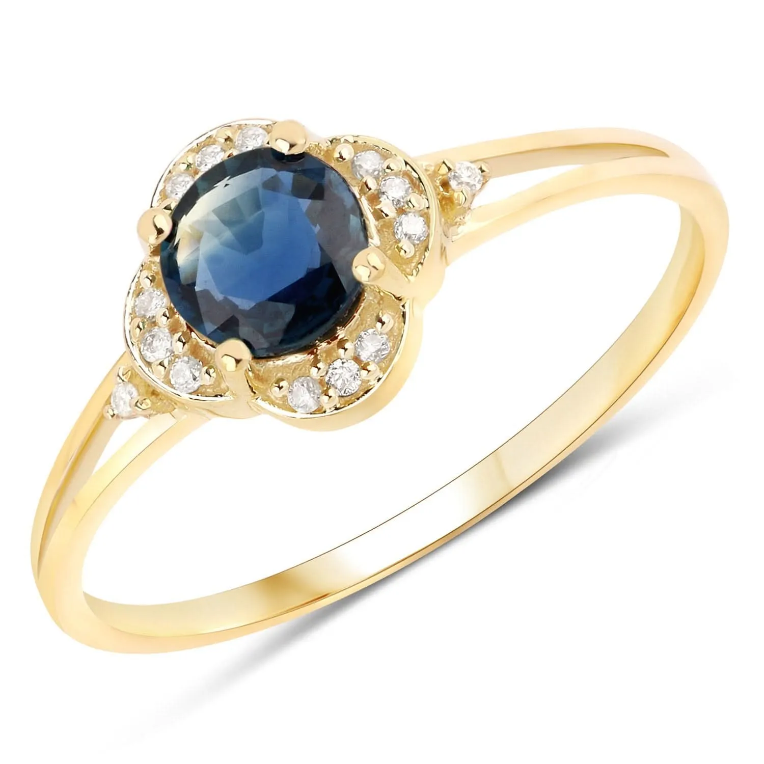 Genuine Blue Sapphire & White Diamond 14K Yellow Gold Ring