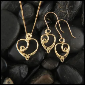 Gold Anna's Heart Pendant and Earring Set