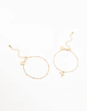 Gold Ball & Diamante Cross Bracelets 2-Pack