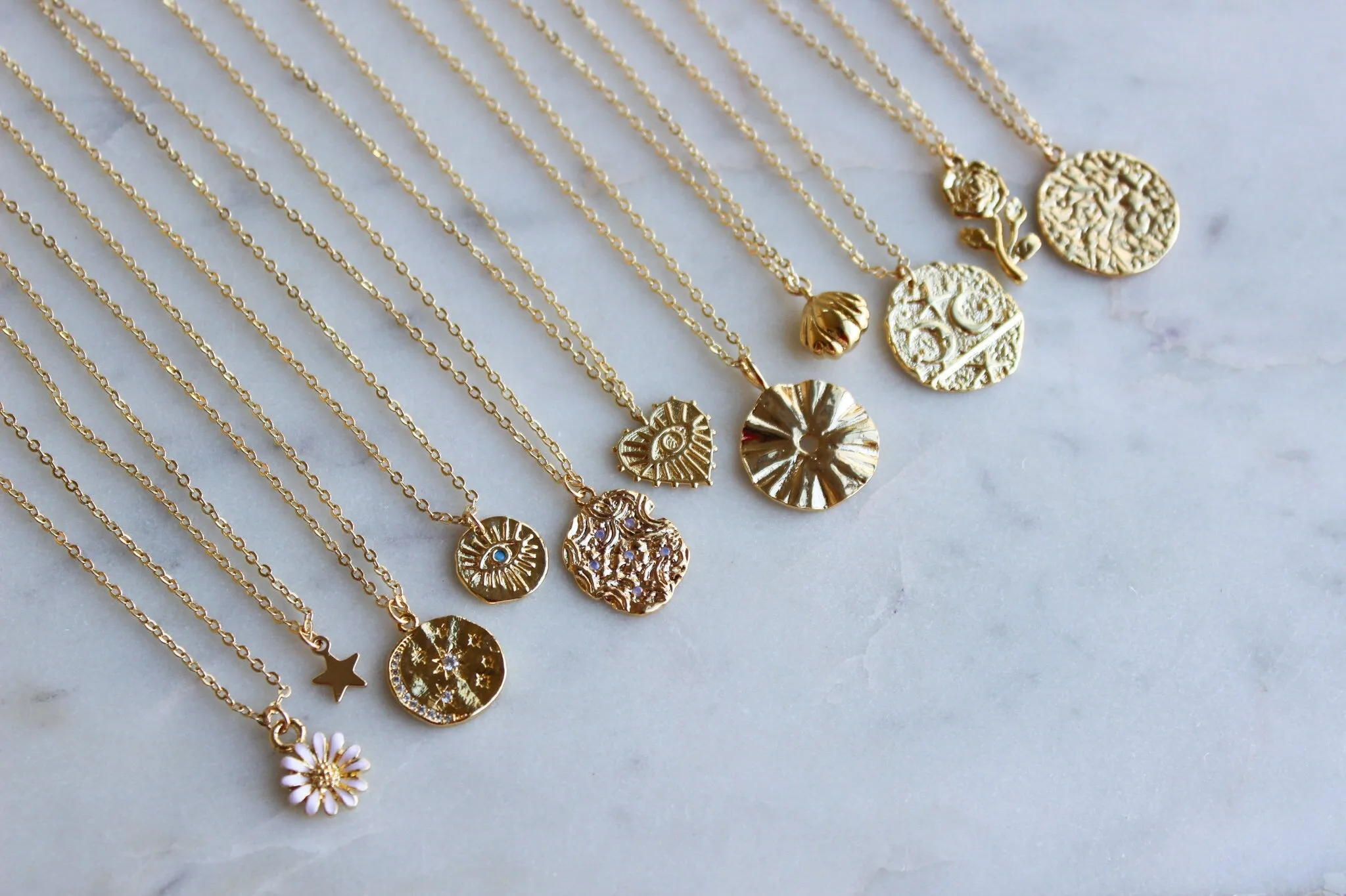 Gold Layering Necklace, Celestial Jewelry, Minimalist Jewelry, Gold Dainty Jewelry, Layered Necklace, Gold Coin Necklace, Pendant Necklace