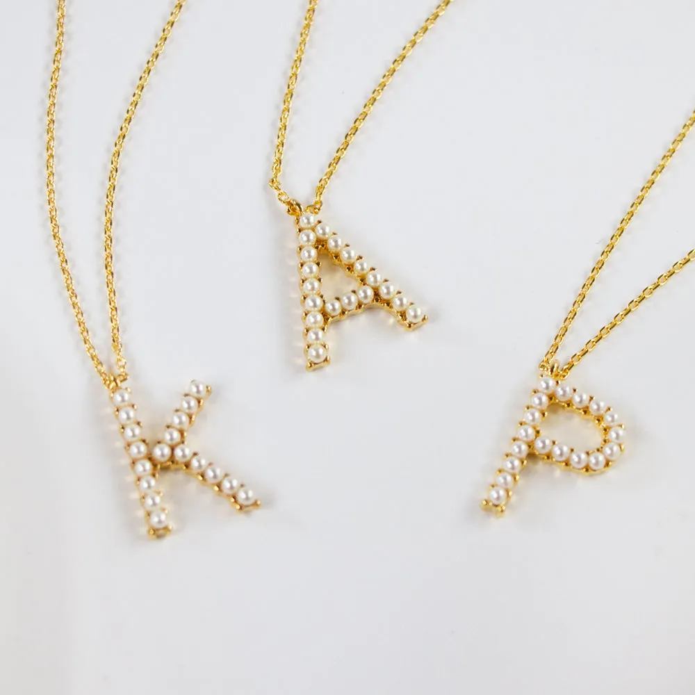 Gold Pearl Letter Necklace