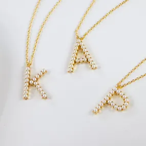 Gold Pearl Letter Necklace