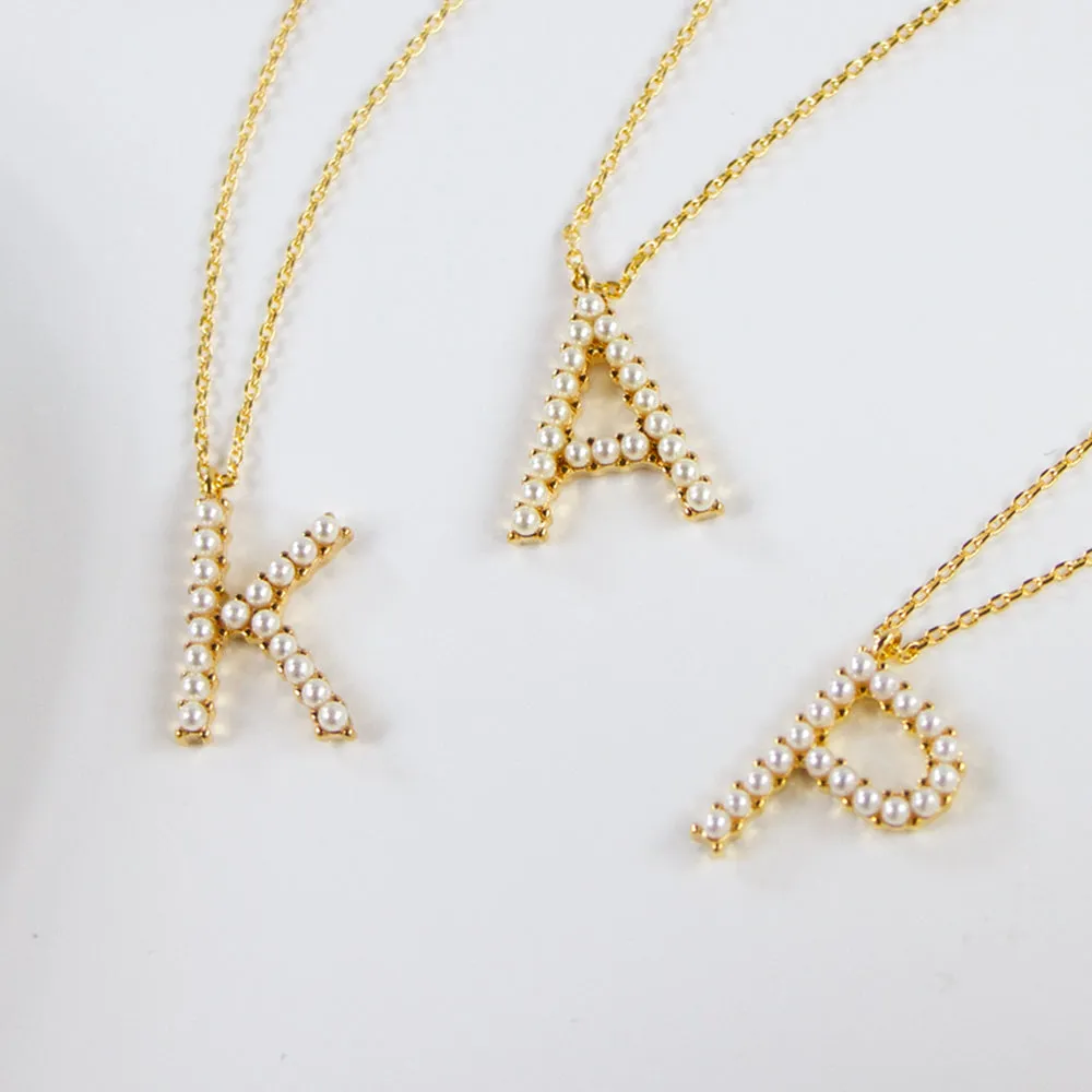Gold Pearl Letter Necklace