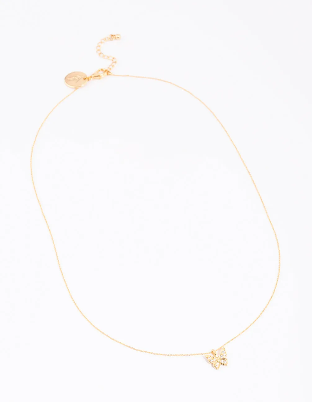 Gold Plated Brass Pave Butterfly Necklace