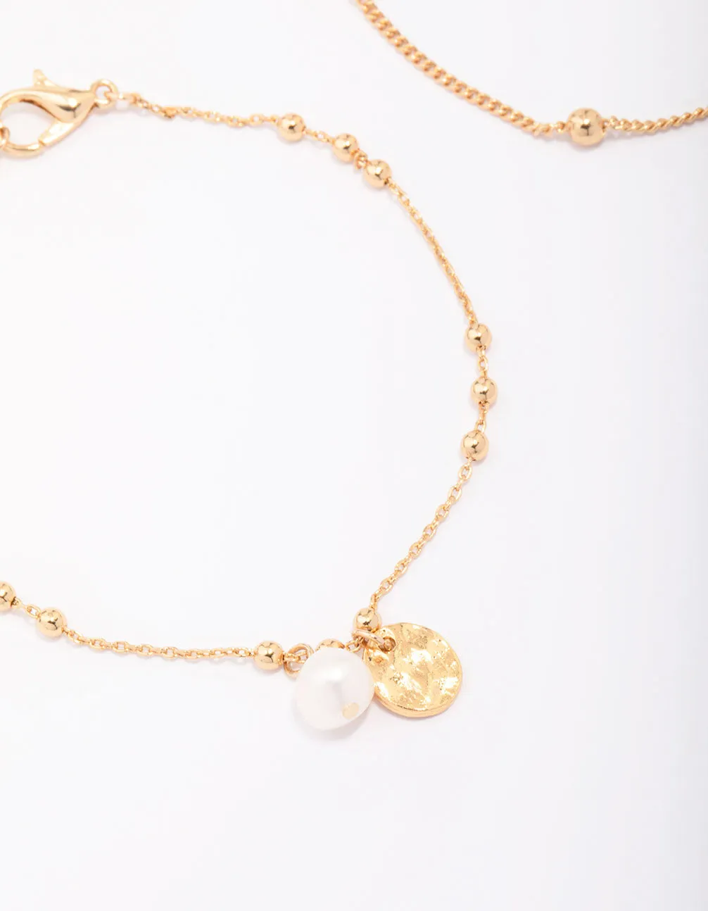 Gold Plated Station Ball & Freshwater Pearl Bracelets 2-Pack