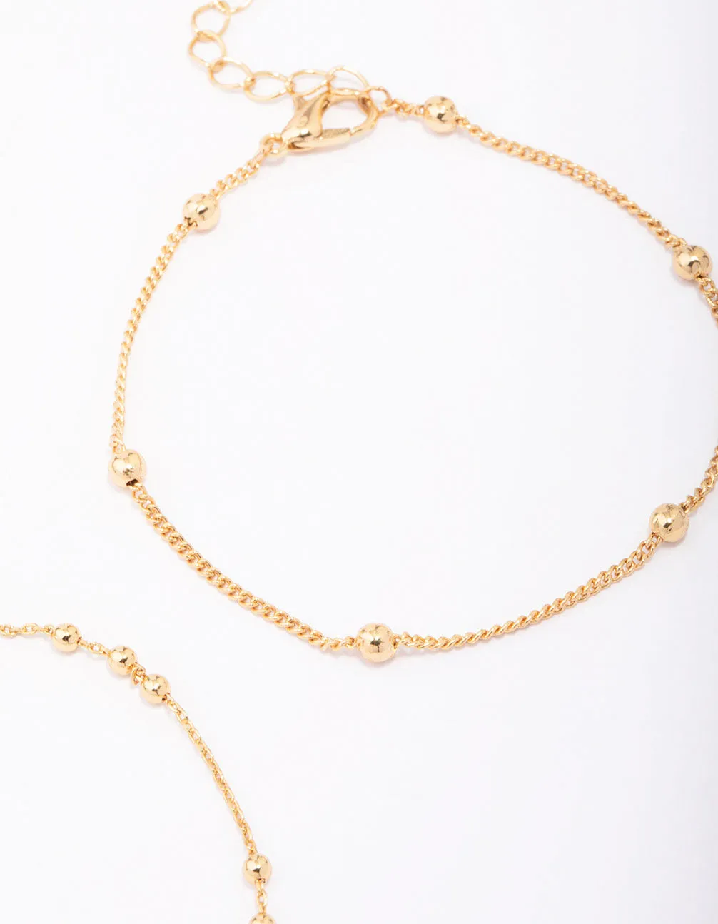 Gold Plated Station Ball & Freshwater Pearl Bracelets 2-Pack