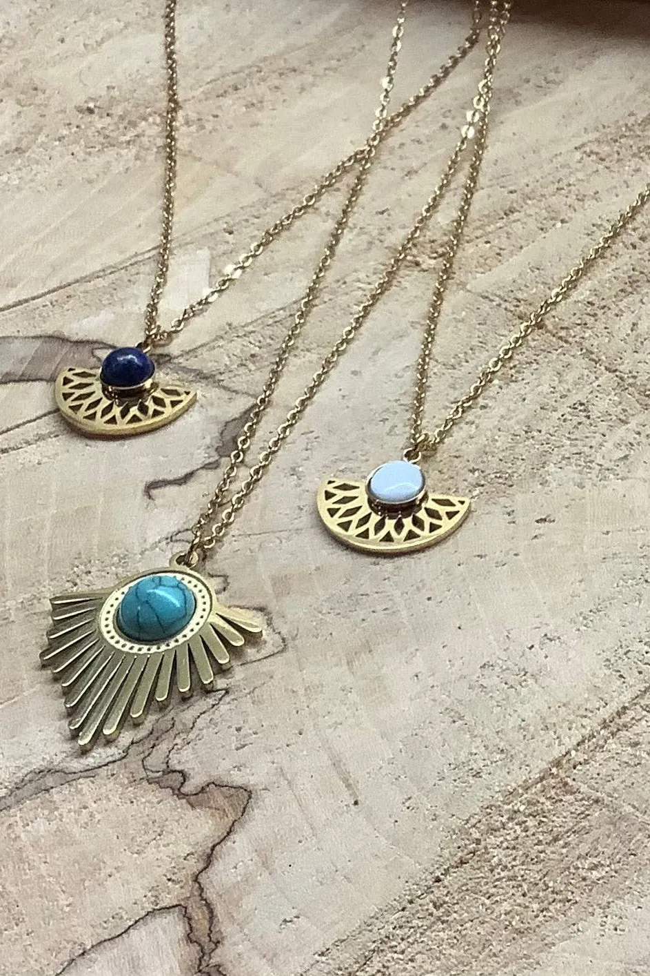 Gold Stone Necklace - Turquoise