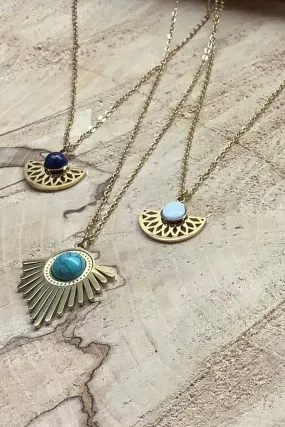 Gold Stone Necklace - Turquoise