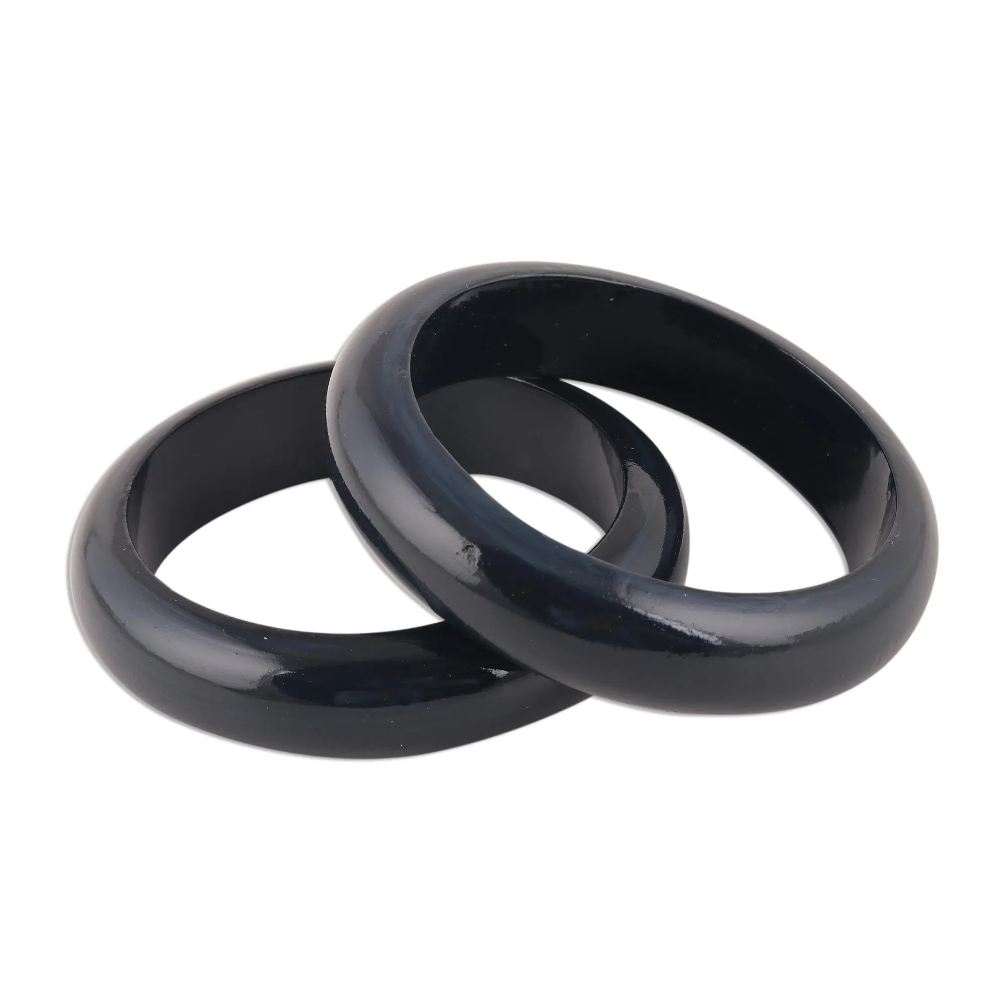 Haldu Wood Bangle Bracelets in Charcoal from India (Pair) - Charcoal Duo | NOVICA