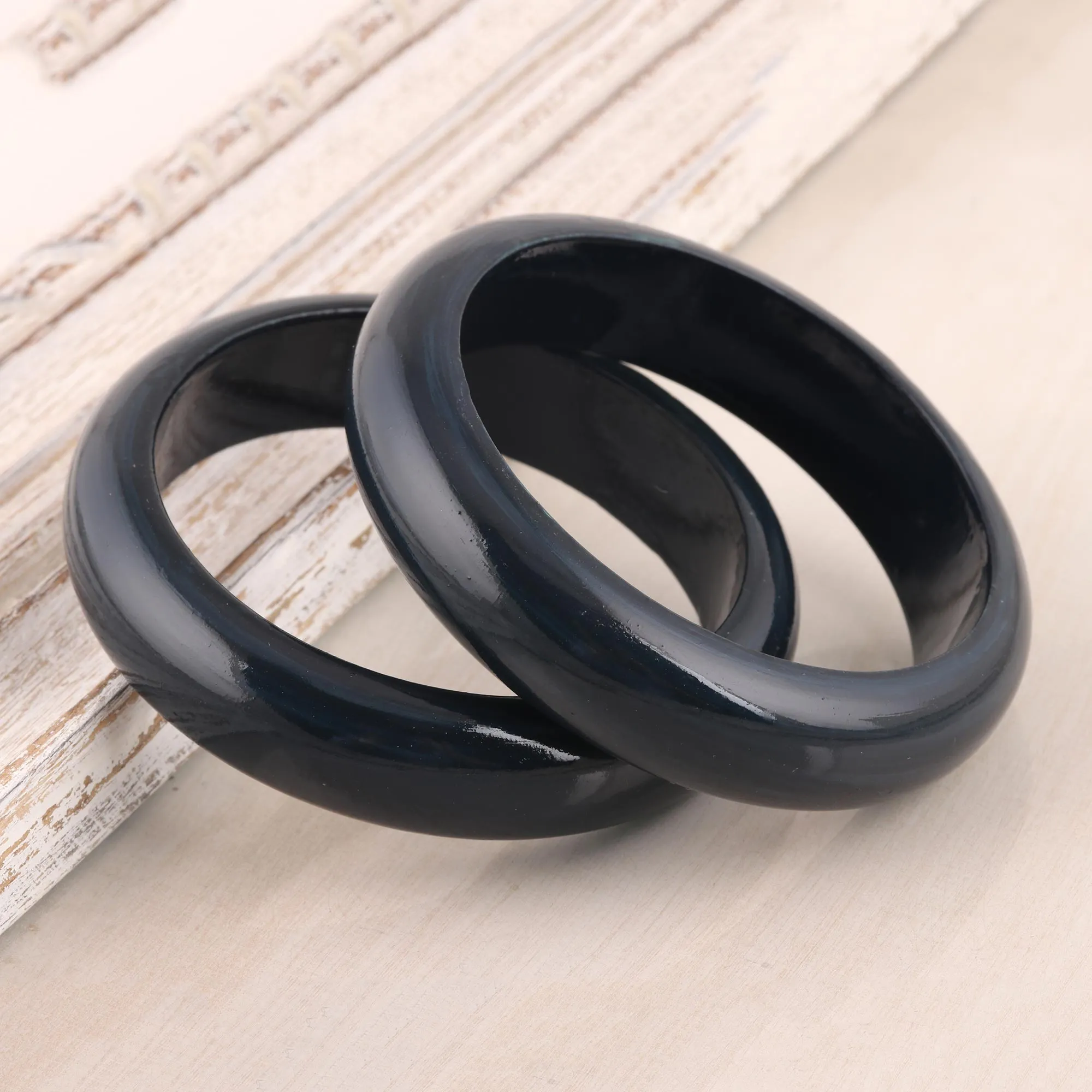 Haldu Wood Bangle Bracelets in Charcoal from India (Pair) - Charcoal Duo | NOVICA