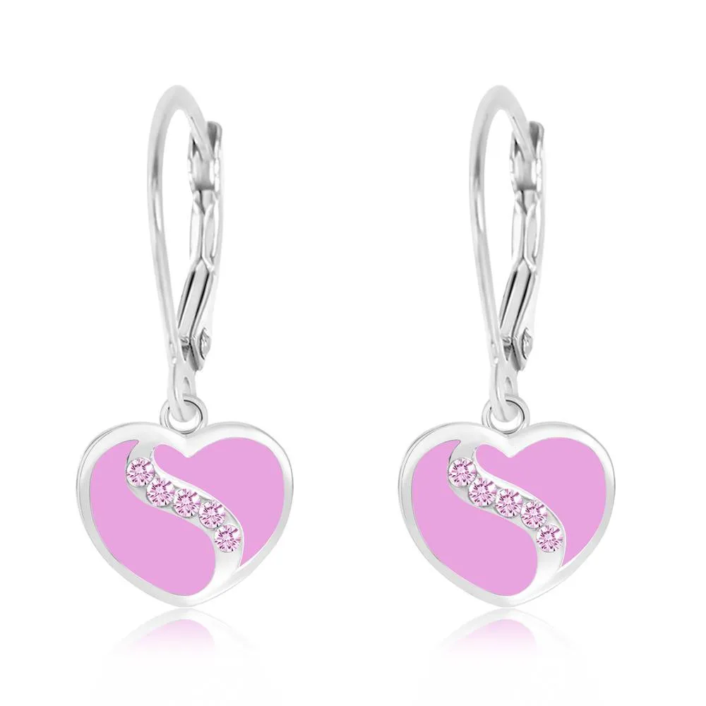 Heart Crystal Enamel White Gold Palladium Plating Leverback Earrings