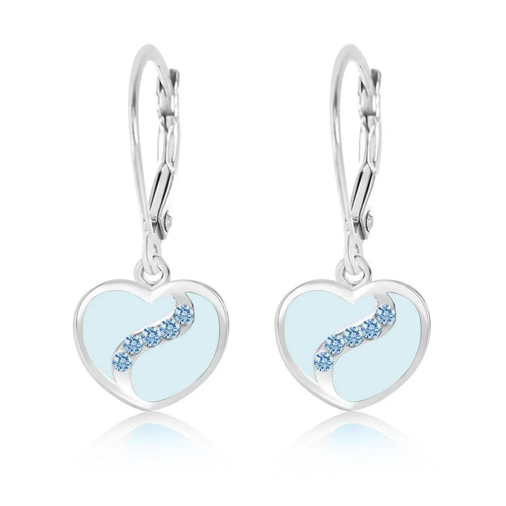 Heart Crystal Enamel White Gold Palladium Plating Leverback Earrings