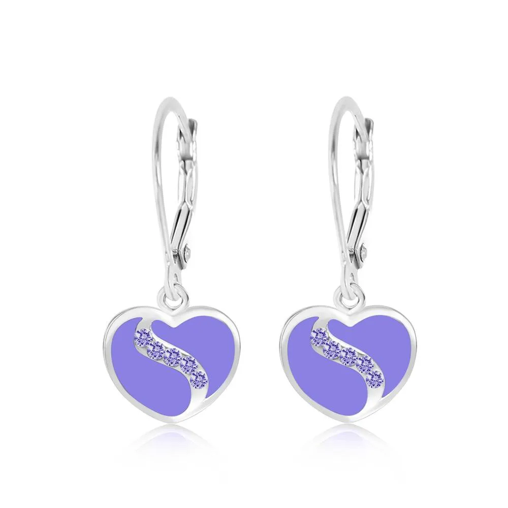 Heart Crystal Enamel White Gold Palladium Plating Leverback Earrings
